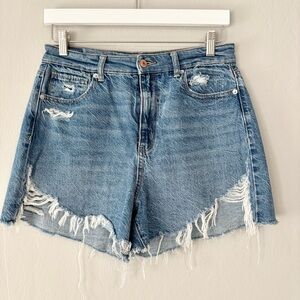 American Eagle Comfort Stretch High Rise Distressed Mom Shorts